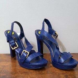 NWT Lauren Ralph Lauren Navy Strappy Platform Croc Embossed Heels size 9